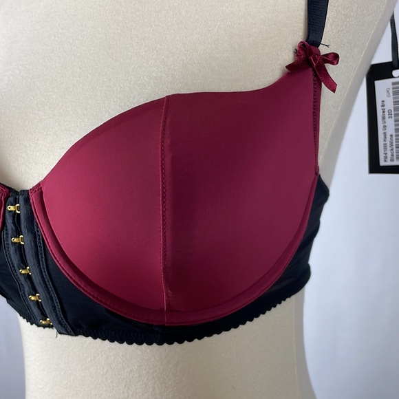 NWT Contradiction Pour Moi Black & Wine Hook Up Underwire Bra - Size 32D - Picture 3 of 15